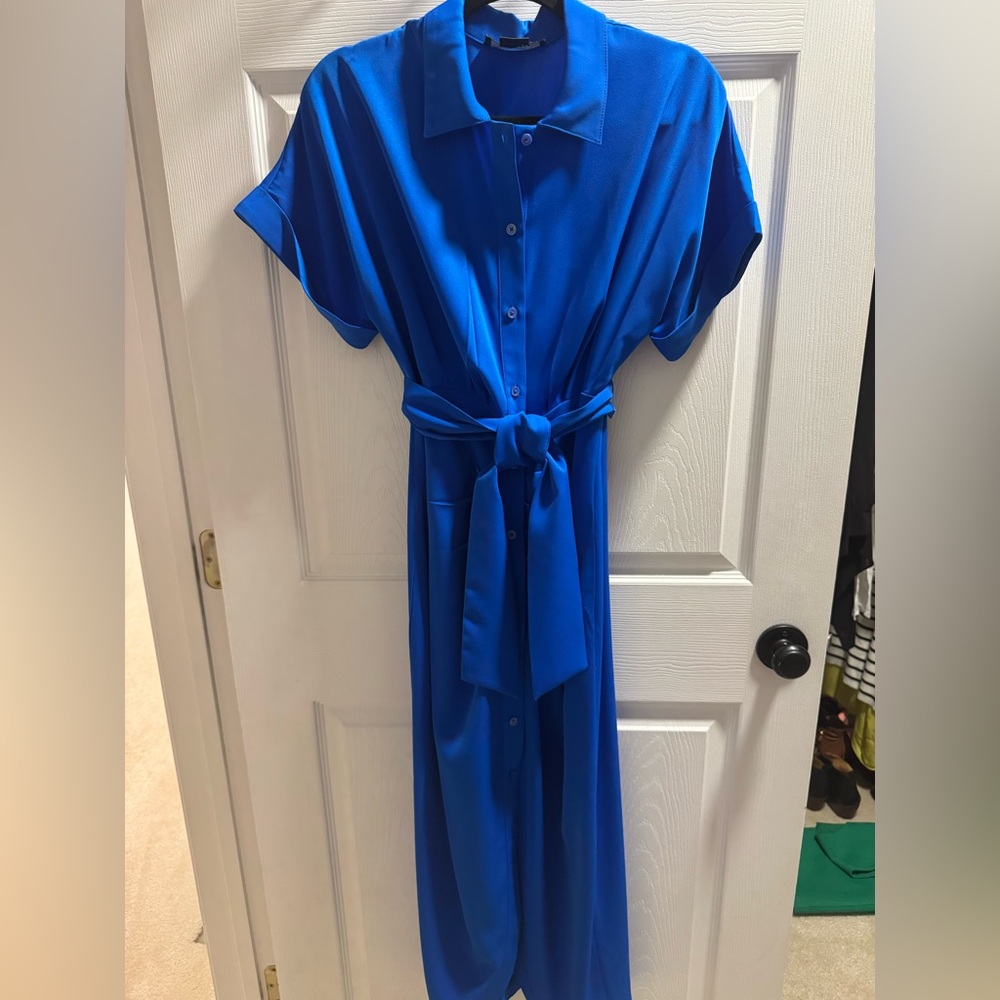 DKNY Royal Blue Button-Up Midi Dress